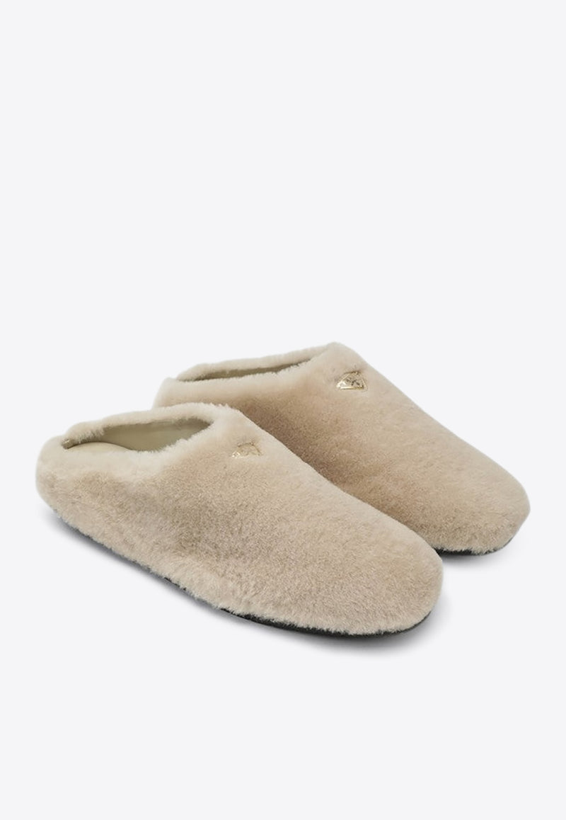 Prada Triangle Logo Shearling Flat Mules Beige 1R130O010173/R_PRADA-F0485