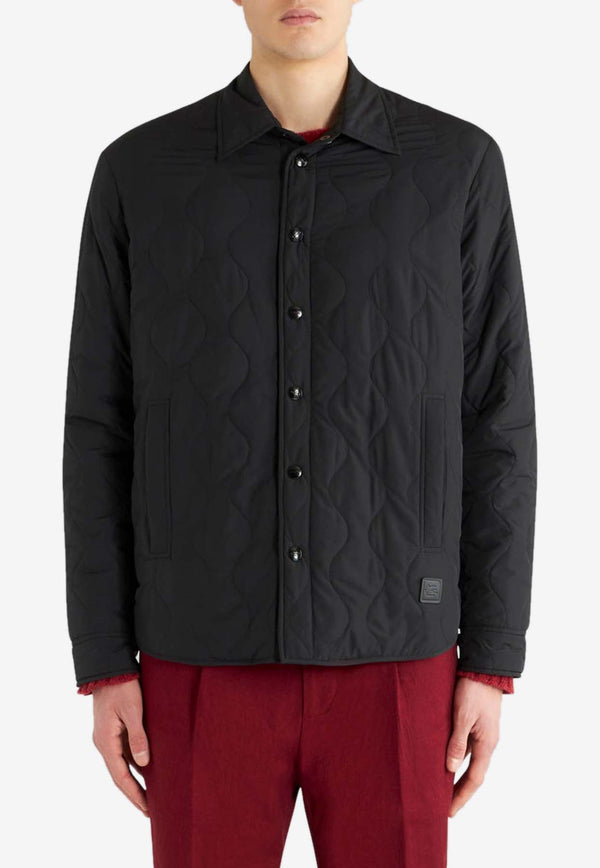 Etro Logo Patch Quilted Overshirt Black 1S386-0128 0001