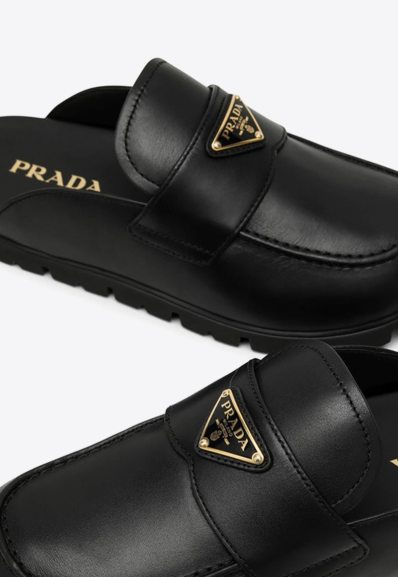 Prada Triangle Logo Leather Flat Mules Black 1S430N0203LEM/O_PRADA-F0002