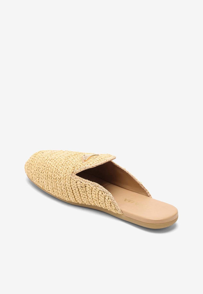 Prada Logo Appliqué Woven Crochet Flat Mules Beige 1S435N0052C2T/O_PRADA-F0018