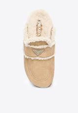 Prada Triangle Logo Shearling Flat Mules Beige 1S711M0201A6/N_PRADA-F0379