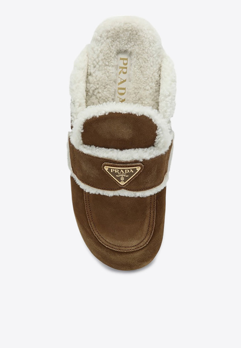 Prada Logo Plaque Sheepskin Mule Brown 1S711MZG20X0O/P_PRADA-F0401