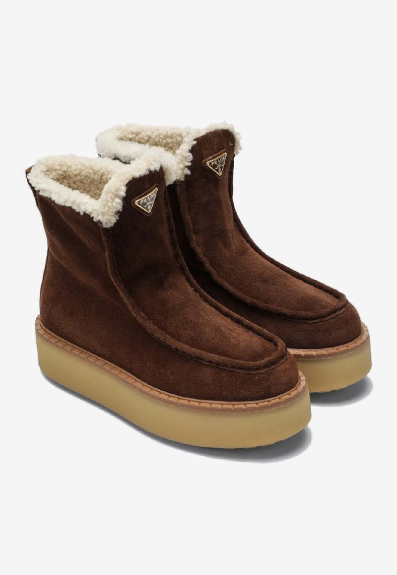 Prada  Suede Shearling Platform Boots Brown 1T136OZG50JFT/R_PRADA-F0324