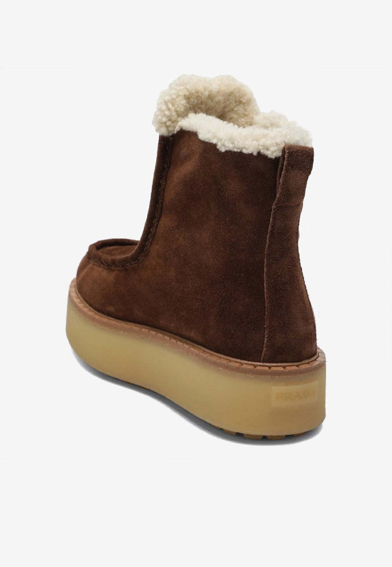 Prada  Suede Shearling Platform Boots Brown 1T136OZG50JFT/R_PRADA-F0324