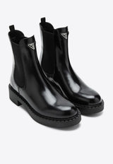 Prada Chelsea Ankle Boots in Polished Leather  Black 1T703NG050055/R_PRADA-F0002