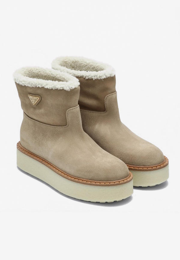 Prada Triangle Logo Suede Snow Boots Beige 1T729NZG50X0O/P_PRADA-F0379