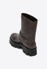 Prada Triangle Logo Distressed Leather Ankle Boots Brown 1U187O050DFW/R_PRADA-F0324