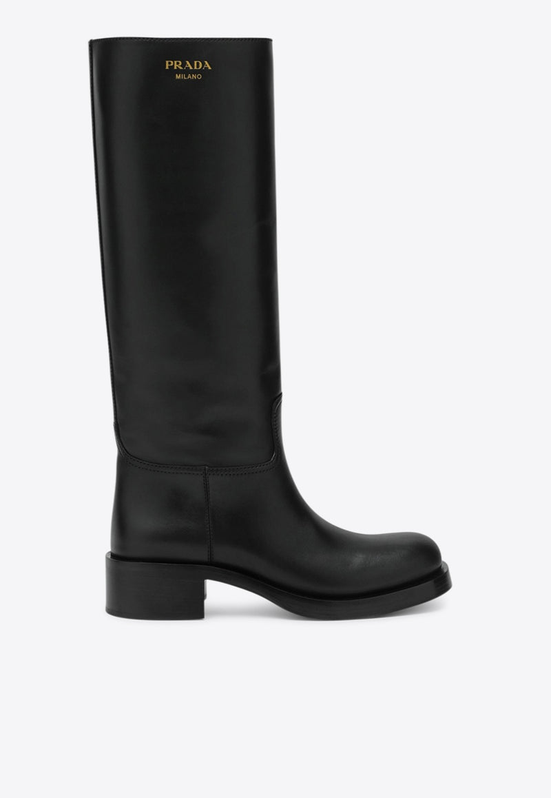 Prada Leather Knee-High Boots Black 1W148O045V69/R_PRADA-F0002