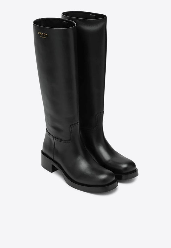 Prada Leather Knee-High Boots Black 1W148O045V69/R_PRADA-F0002