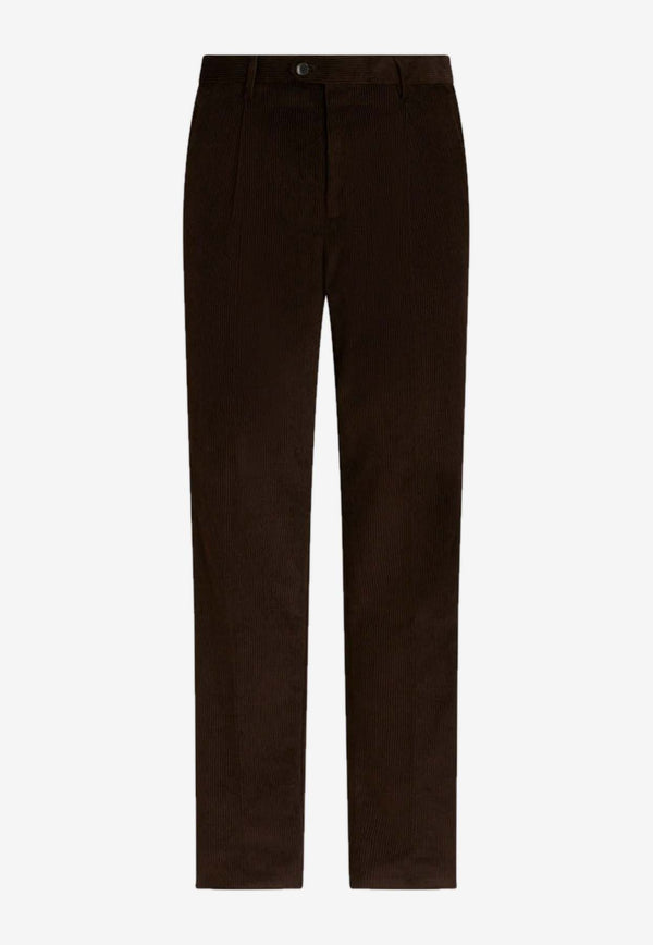 Etro Corduroy Pants with Floral-Band Brown 1W812-0123 0100