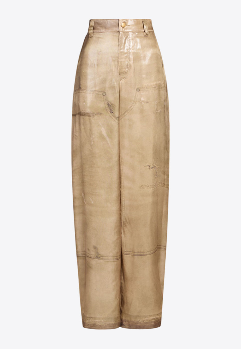 Alexander Wang Trompe L'Oeil Print Wide-Leg Pants Beige 1WC3244735BEIGE