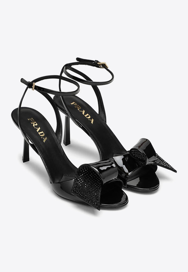 Prada 75 Crystal-Embellished Sandals in Patent Leather Black 1X347N0753LOC/O_PRADA-F0002