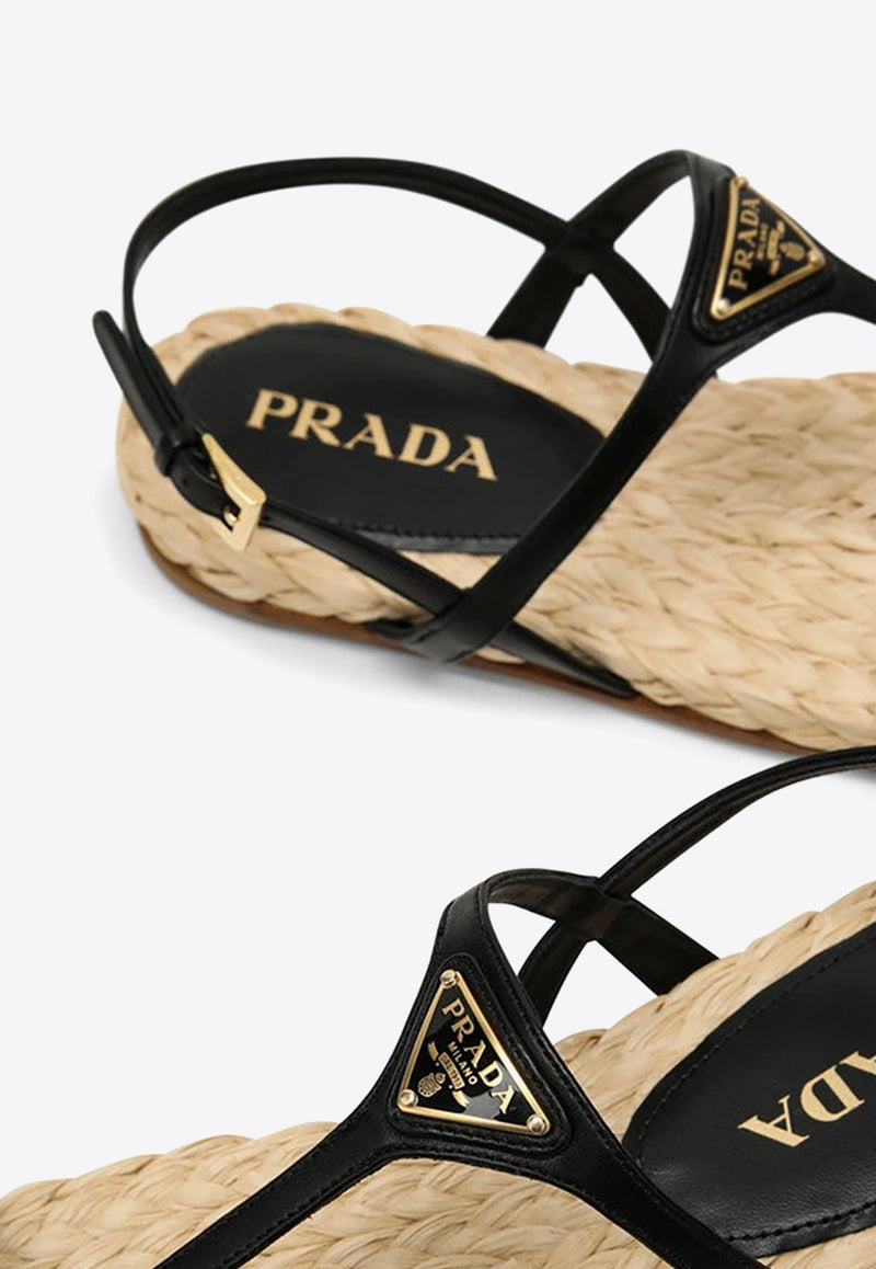Prada Triangle Logo Raffia and Leather Flat Sandals Multicolor 1X451N020038/O_PRADA-F0002