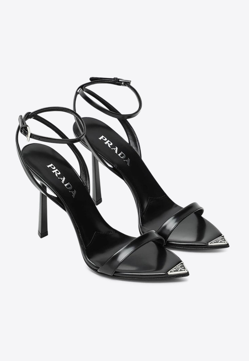 Prada 100 Brushed Leather Pointed Sandals Black 1X923MD100055/R_PRADA-F0002