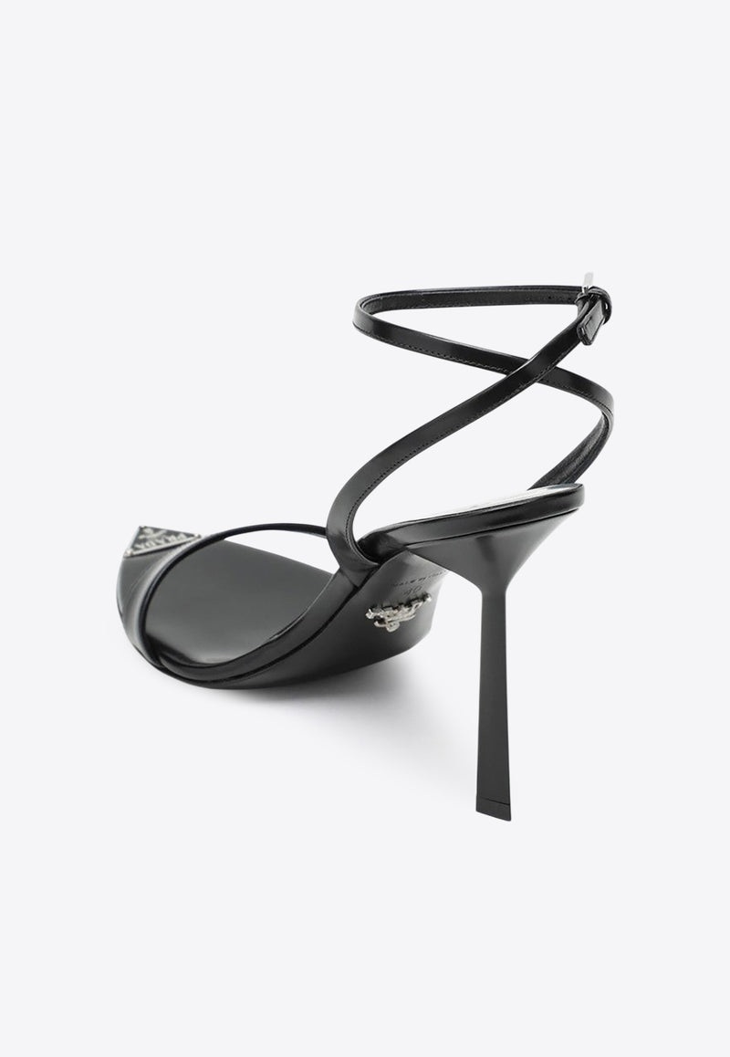 Prada 100 Brushed Leather Pointed Sandals Black 1X923MD100055/R_PRADA-F0002