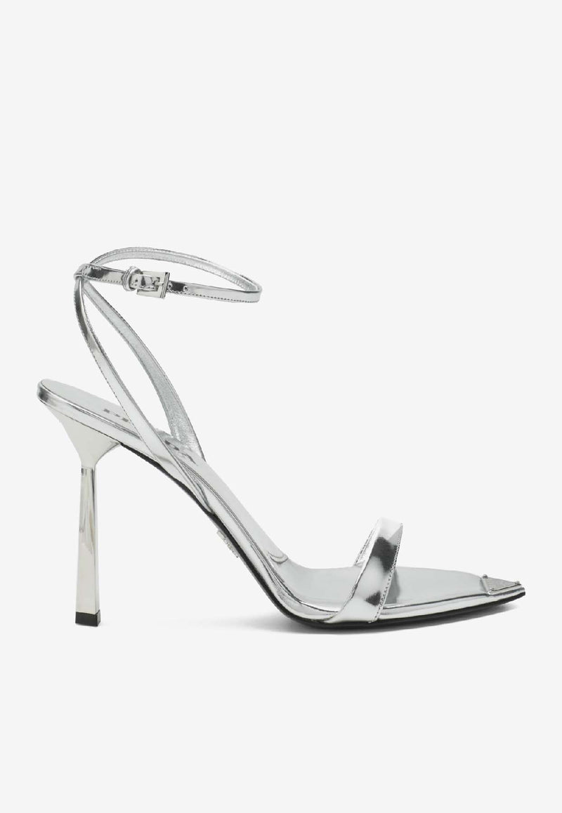 Prada 100 Metallic Leather Pointed Sandals Silver 1X923MD1003AU1/R_PRADA-F0118
