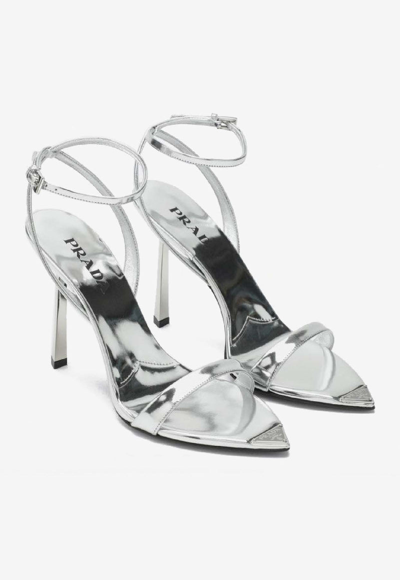 Prada 100 Metallic Leather Pointed Sandals Silver 1X923MD1003AU1/R_PRADA-F0118