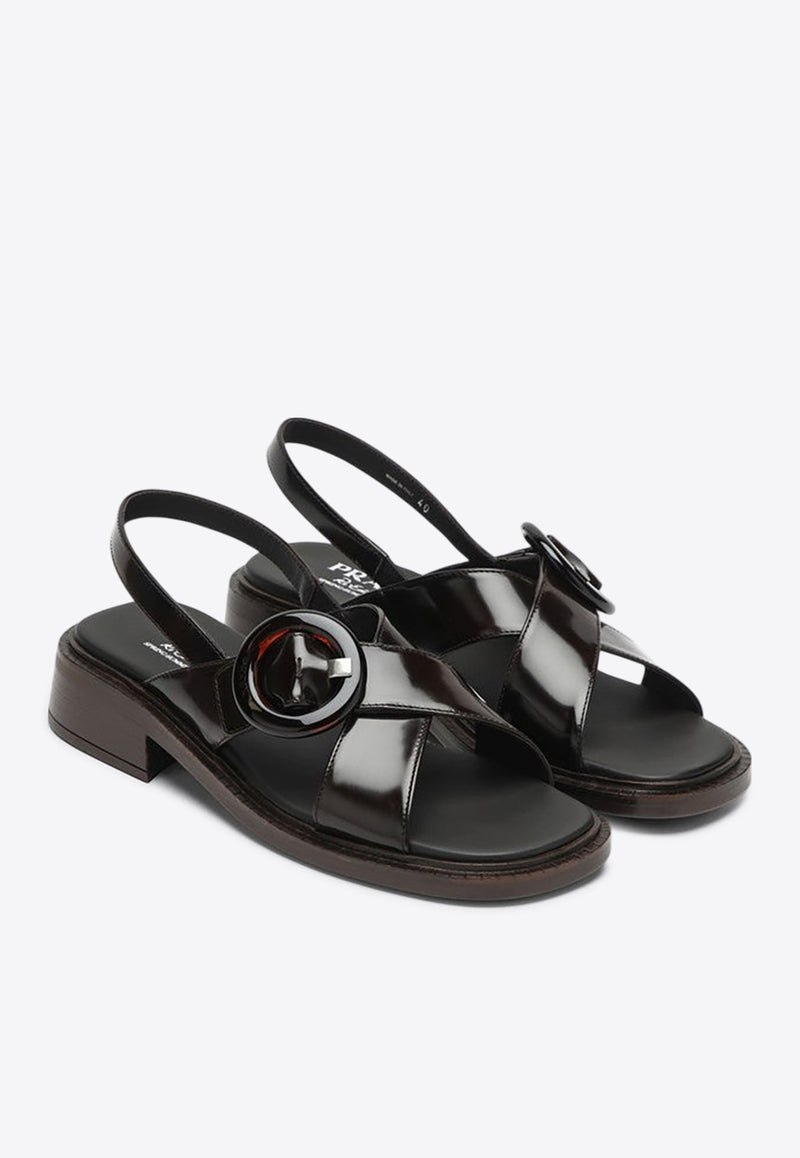Prada Brushed Leather Slingback Flat Sandals Brown 1X962N035P39/Q_PRADA-F0038
