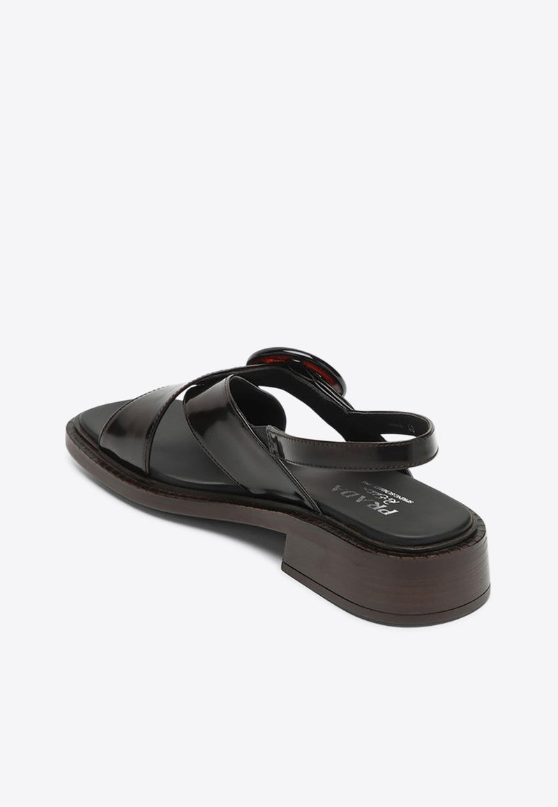 Prada Brushed Leather Slingback Flat Sandals Brown 1X962N035P39/Q_PRADA-F0038