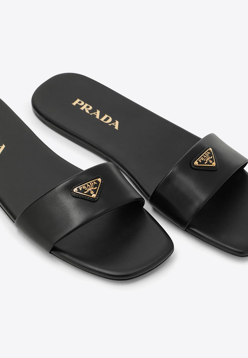 Prada Triangle Logo Satin Flat Sandals Black 1XX355D005070/O_PRADA-F0002