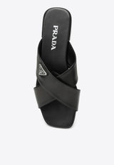 Prada Logo Leather Flat Sandals 1XX65901007I/M_PRADA-F0002 Black
