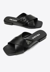 Prada Logo Leather Flat Sandals 1XX65901007I/M_PRADA-F0002 Black