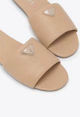 Prada Triangle Logo Leather Flat Sandals Beige 1XX7090052DL8/O_PRADA-F0036