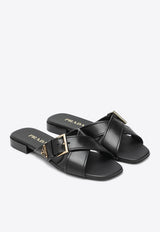 Prada Triangle Logo Leather Flat Sandals Black 1XX778010248/S_PRADA-F0002