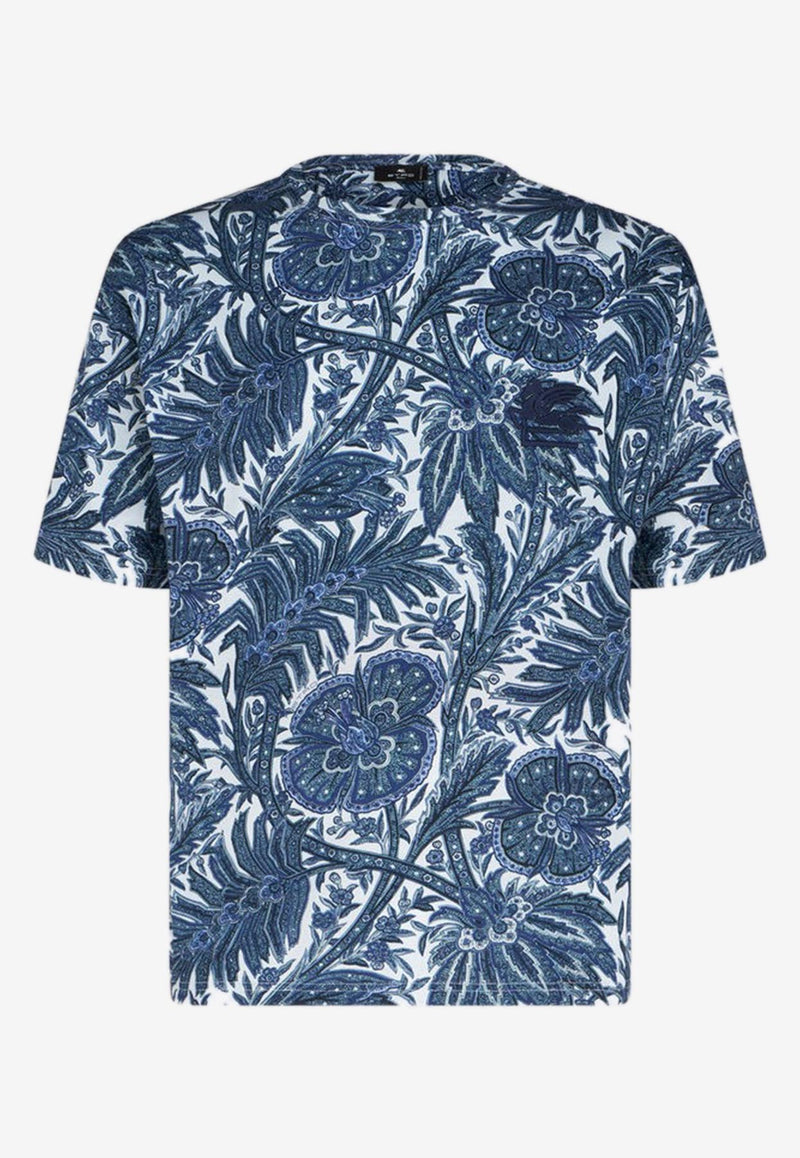 Etro Floral Foliage Print T-shirt 1Y525-9699 0200 Blue