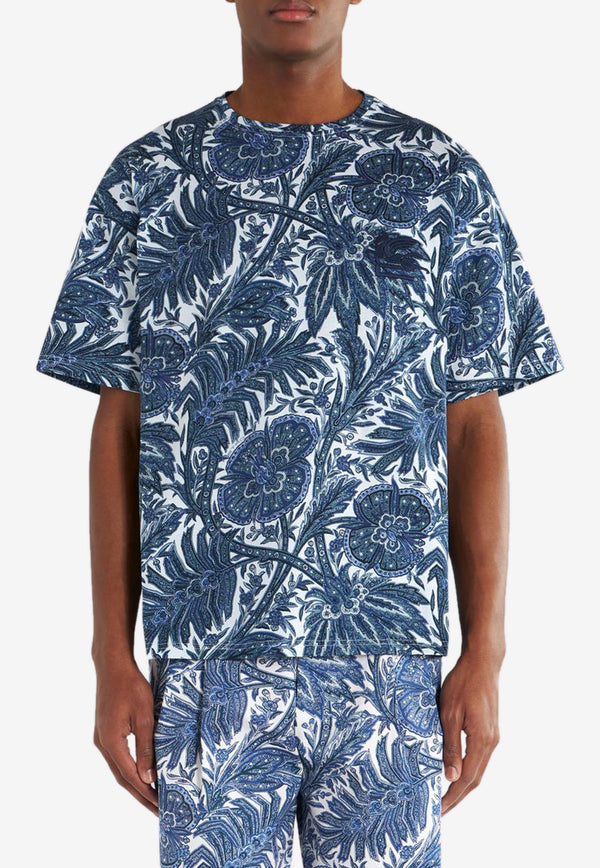 Etro Floral Foliage Print T-shirt 1Y525-9699 0200 Blue