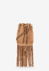 Jimmy Choo Mini Cinch Suede Bucket Bag with Fringe Tassels Brown BON BON BCKT N S MN JSU-TOFFEE TOFFEE GOLD
