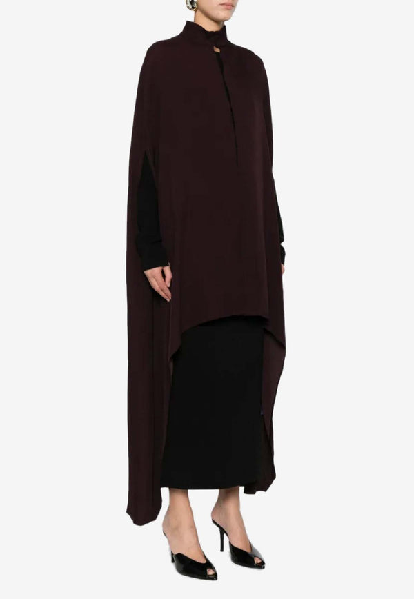 Raquel Diniz Palmas High-Neck Satin Long Cape Bordeaux 2003005 NUZ0001 00000_302_BORDEAUX