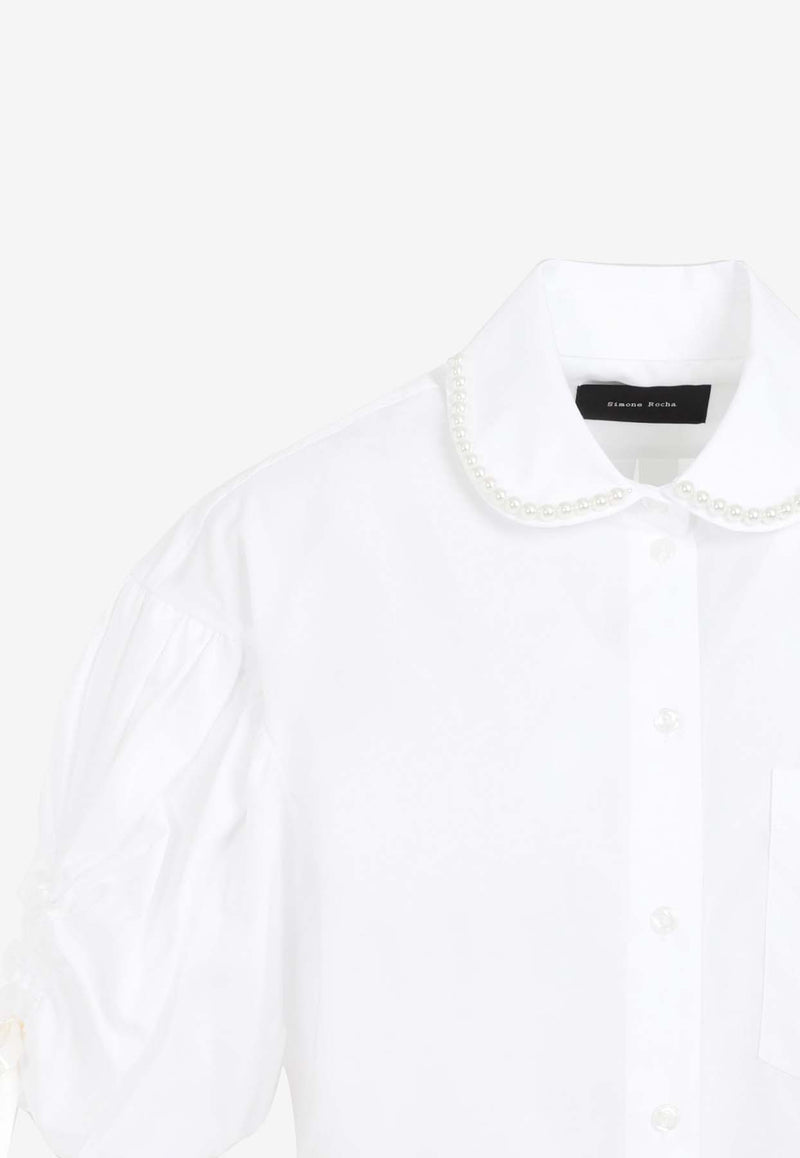 Pearl-Collar Puff-Sleeve Shirt
