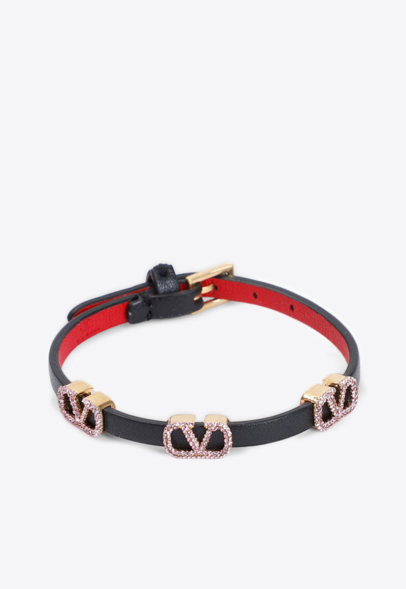 VLogo Crystal-Embellished Leather Bracelet