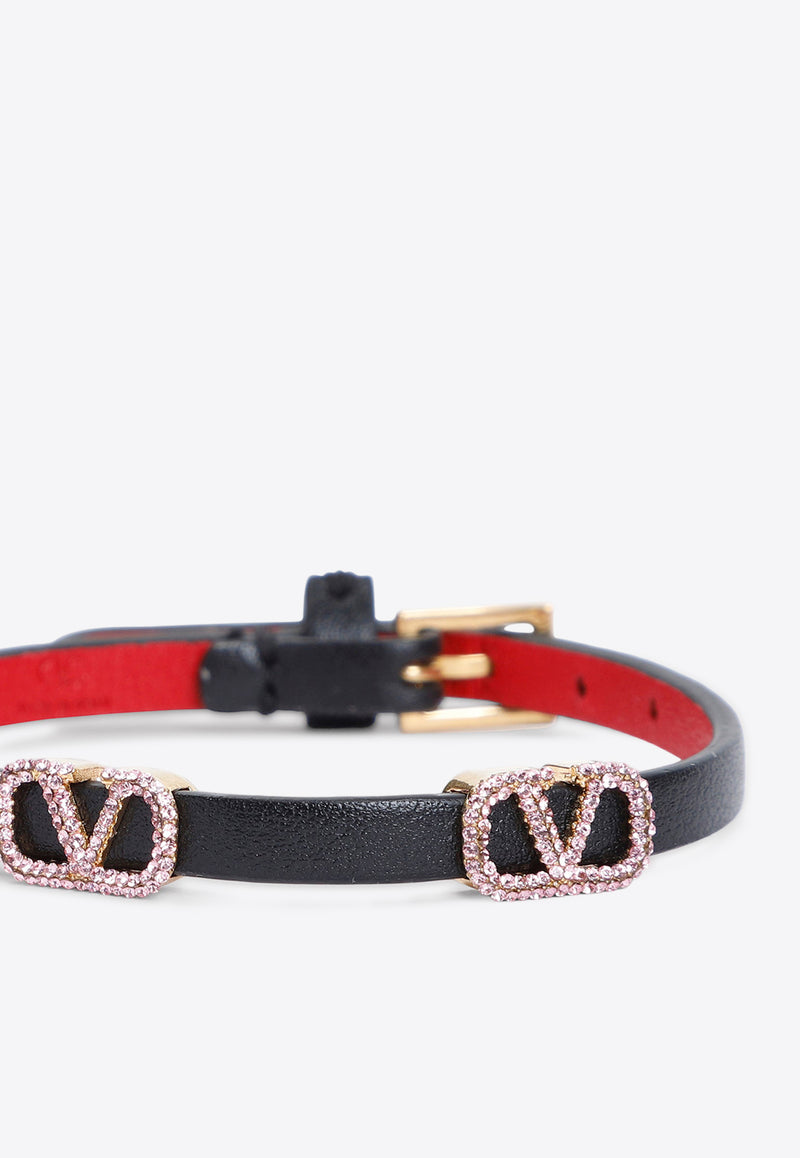VLogo Crystal-Embellished Leather Bracelet