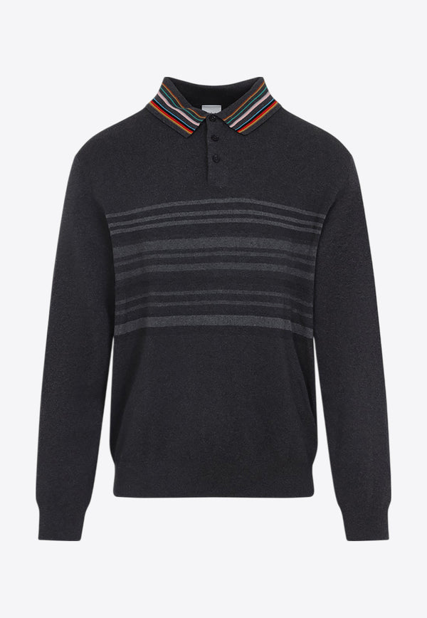 Striped-Motif Polo Sweater