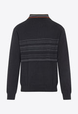 Striped-Motif Polo Sweater