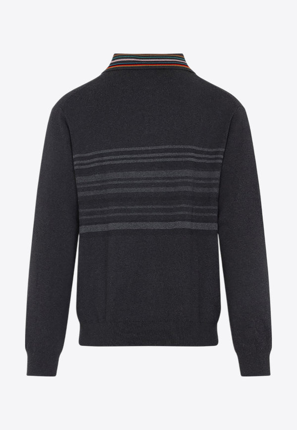 Striped-Motif Polo Sweater