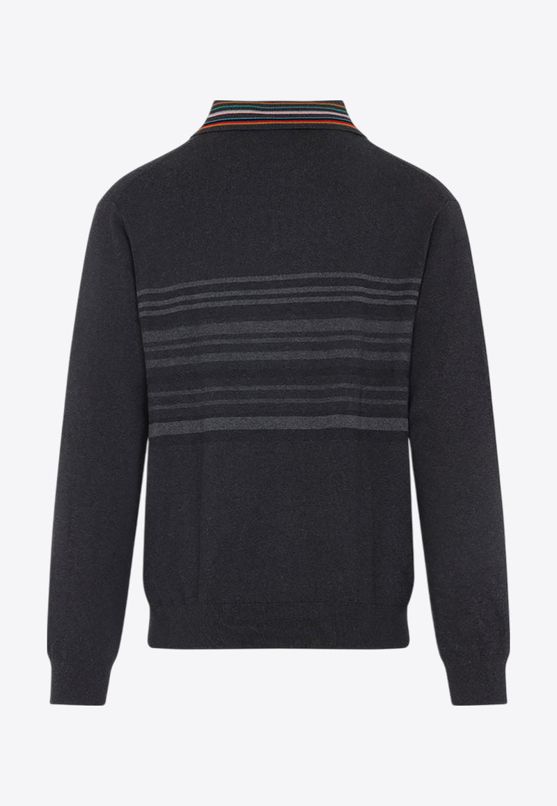 Striped-Motif Polo Sweater