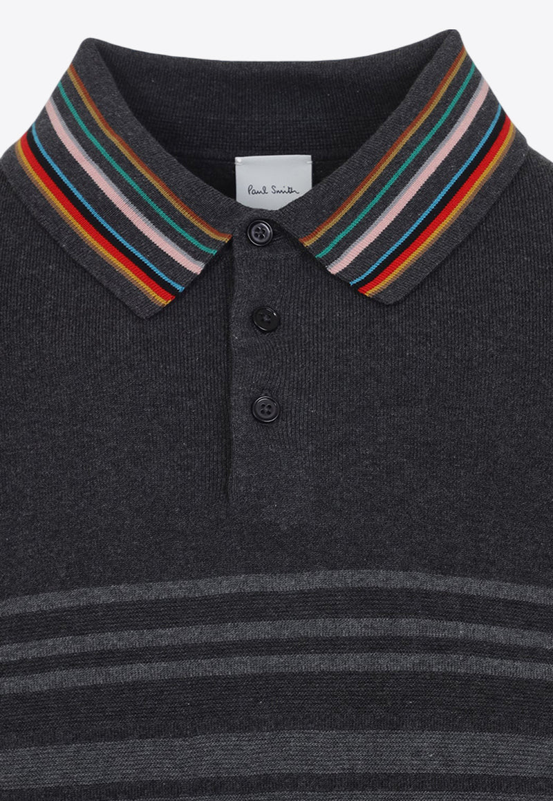Striped-Motif Polo Sweater