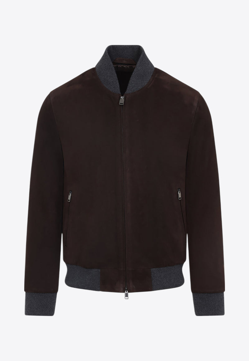 Suede Zip-Up Bomber Jacket