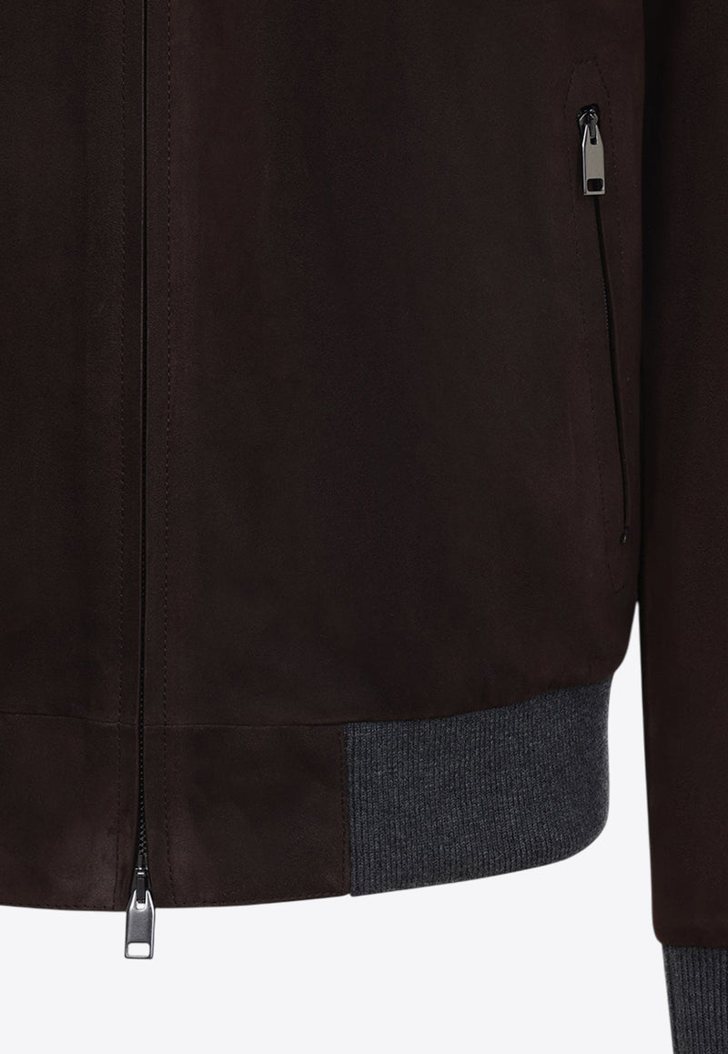 Suede Zip-Up Bomber Jacket