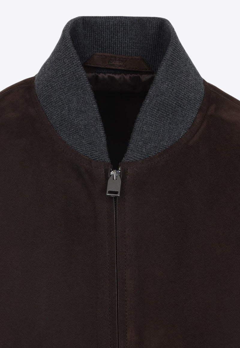 Suede Zip-Up Bomber Jacket