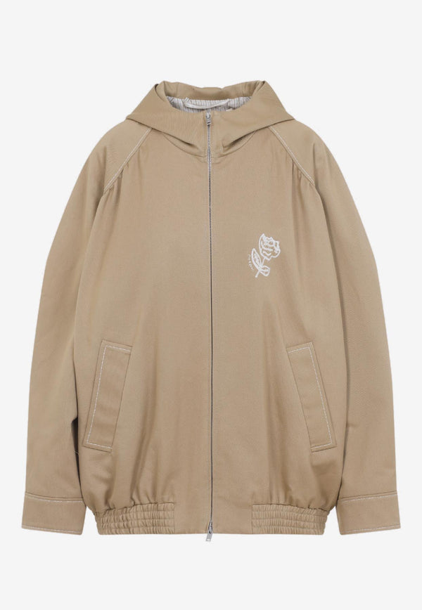 Embroidered Tulip Zip-Up Hoodie