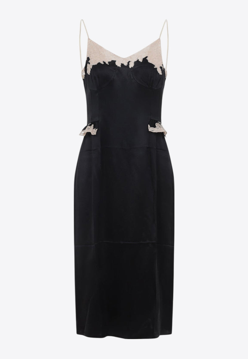 Lace-Insert Silk Dress