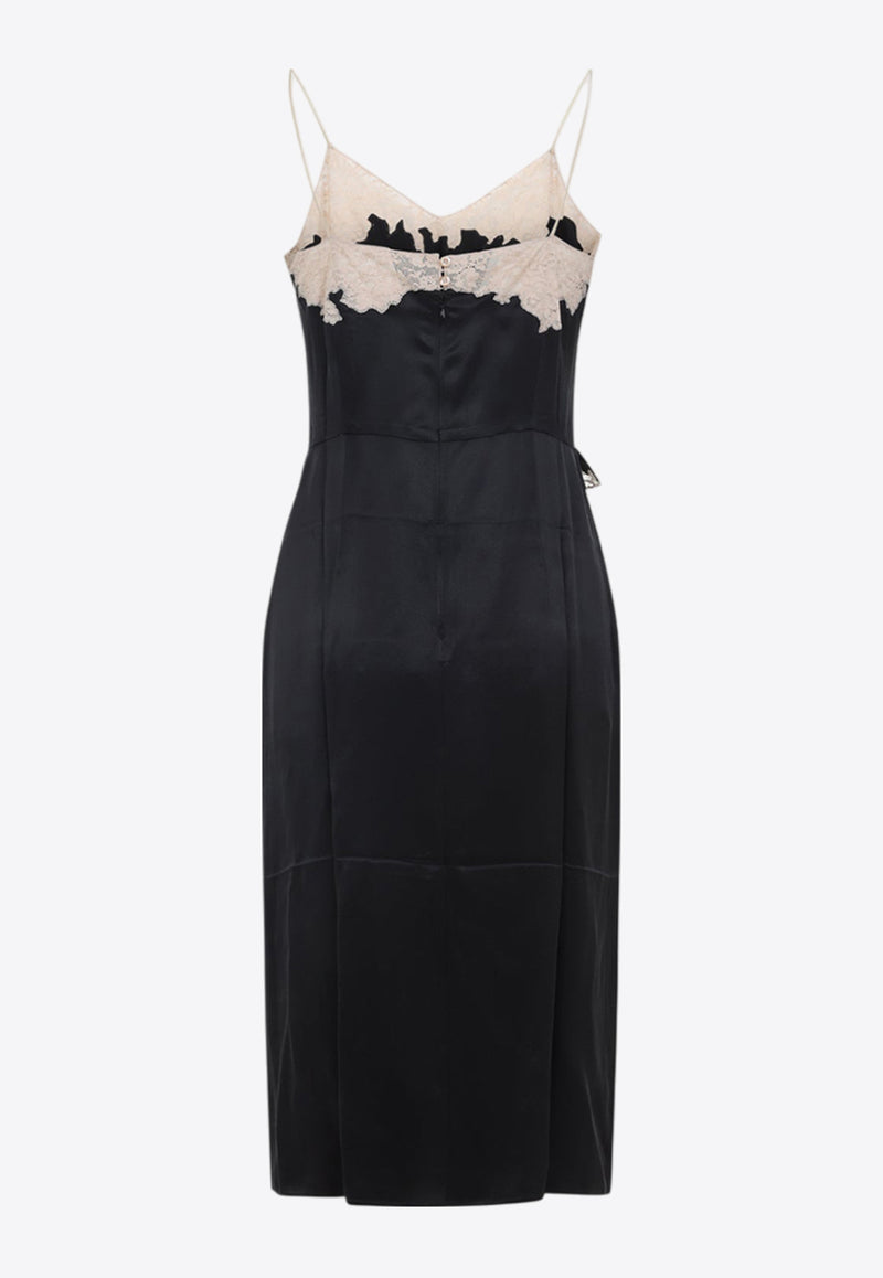 Lace-Insert Silk Dress