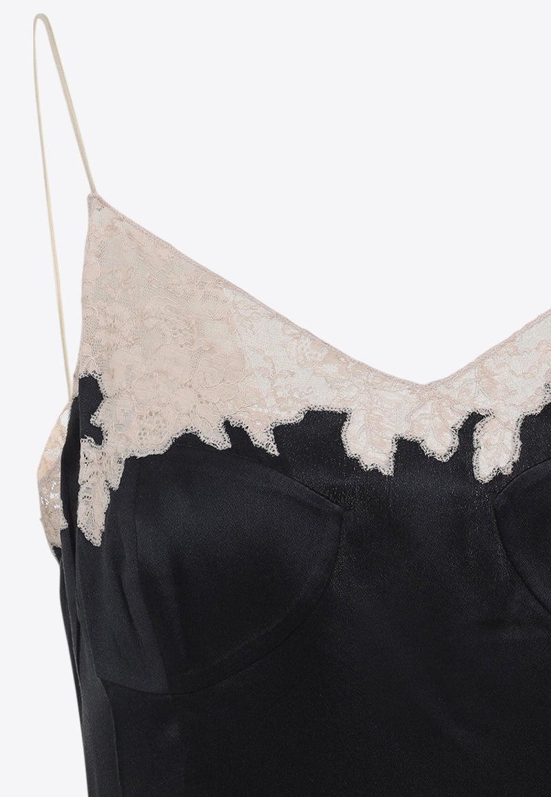 Lace-Insert Silk Dress