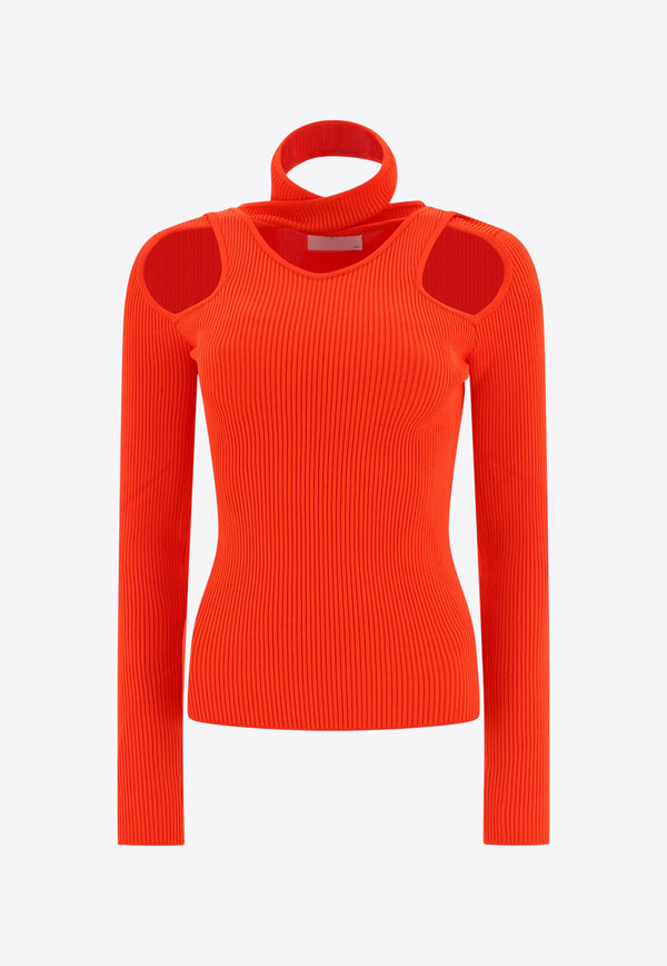 Coperni Ribbed Knit Cut-Out Sleeved Top Red COPML02BIS600CRED_58685