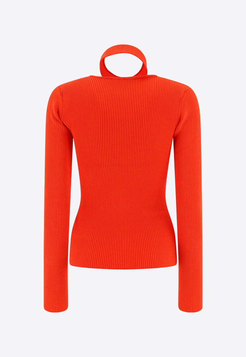 Coperni Ribbed Knit Cut-Out Sleeved Top Red COPML02BIS600CRED_58685
