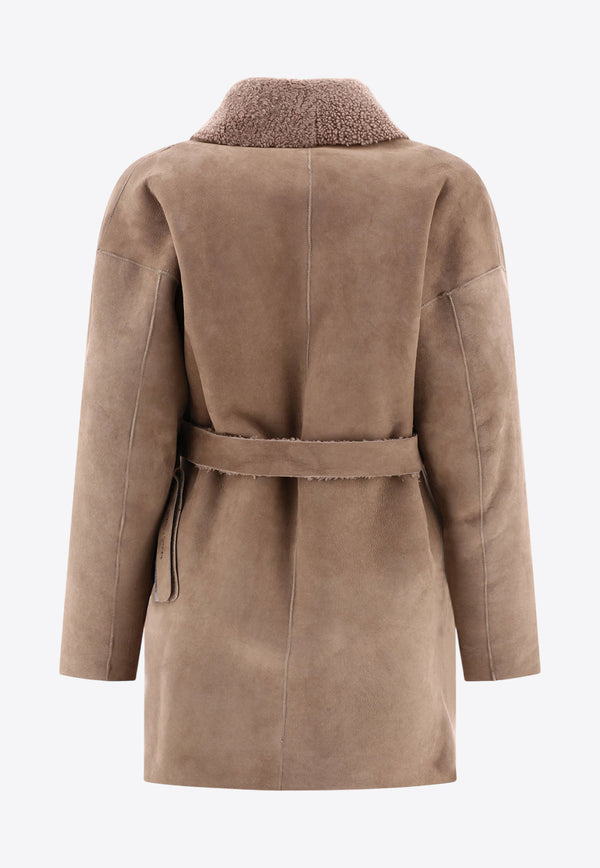Salvatore Santoro Shearling-Trimmed Suede Coat Sand 45073-DSAND_58748